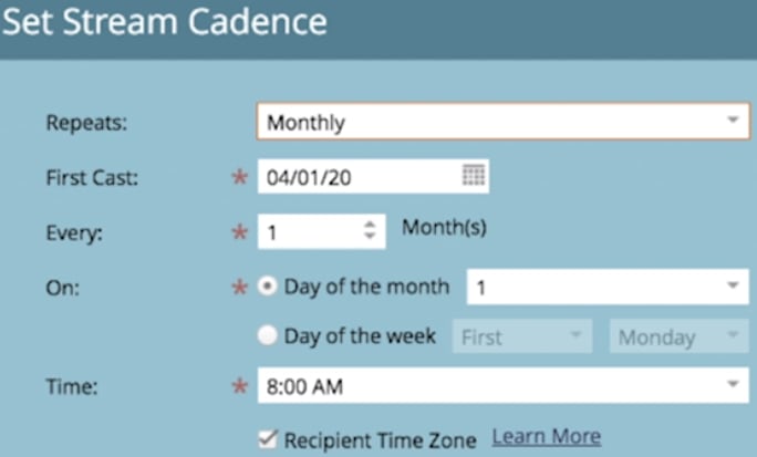 Configuration for Setting Up Stream Cadence
